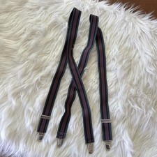 Pelican  Vintage Made In USA Navy Striped Red Black Suspenders Silver Hardware