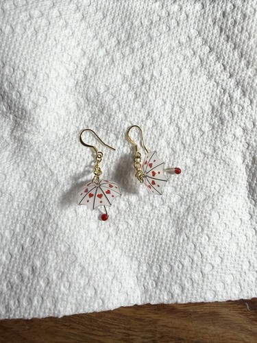 handmade red polka dot umbrella dangle earrings gold hook