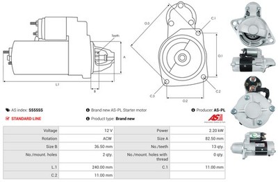 AS-PL Anlasser Starter 2.20 kW passend für Subaru Forester Outback SJ BS