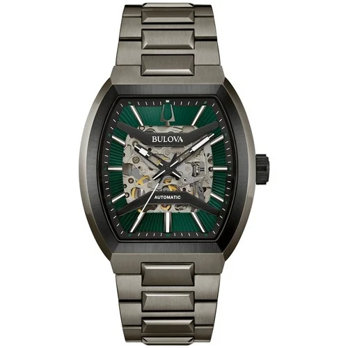 Bulova Maquina 98A321 Automatic Green Skeleton Dial Stainless Steel Men's Watch