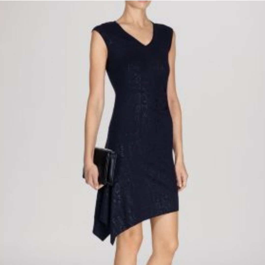 Karen Millen Asymmetrical Knit Navy Blue Snakepri… - image 1