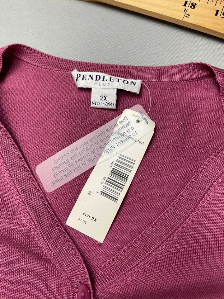 Cárdigan Pendleton Plus para mujer 2X mezcla de seda magenta tejido hada clásico atemporal Foto 4 de 4