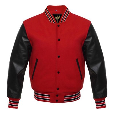 Men's Varsity Bomber Baseball Letterman College Jacket Wool Body Leather Sleeves