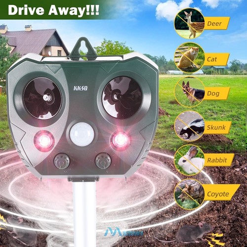 2x Ultrasonic Solar Animal Repeller 5 Modes w/ Motion Sensor Flashing Light Yard - Picture 2 of 43