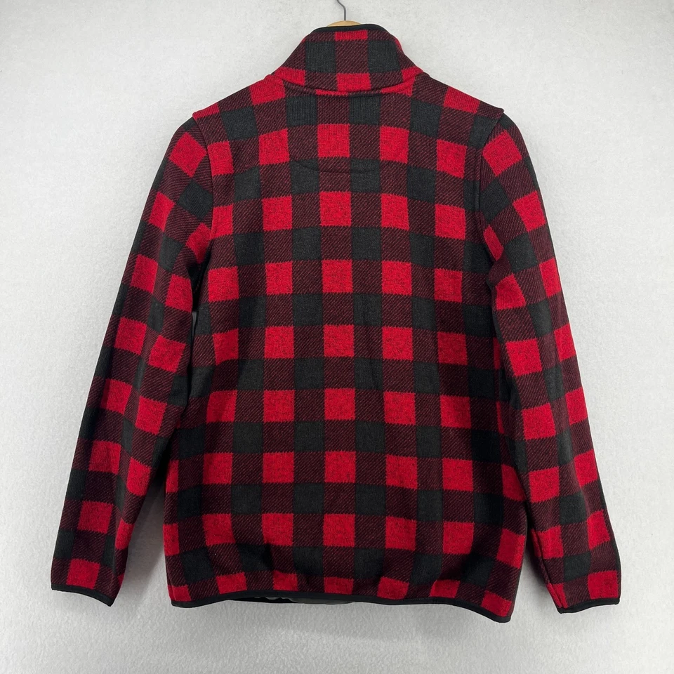 LL BEAN Suéter Polar Mujer L Cuadros Búfalo 1/4 Pullover a Presión Bolsillos Canguro Foto 3 de 4