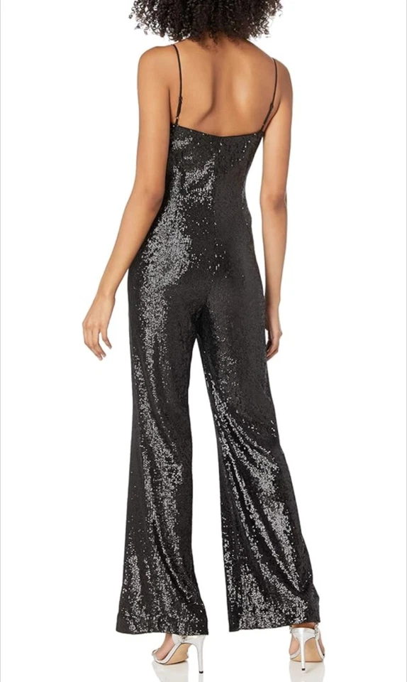 Rachel Zoe Jumpsuit Womens 4 Black Sequin Tank Spaghetti Strap - Image 4 of 4