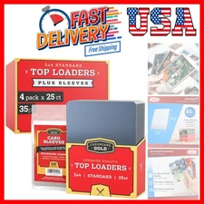 35pt Top Loaders for Cards with Bonus Soft Sleeves - 100 Count -  3x4 Inch Tr...