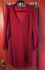 City Chic Women's True Red Long Sleeve Shift Dress V-Neck Size S/16 NWT