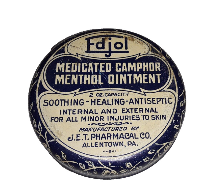 Vintage J.E.T. Pharmacal Allentown PA Medicated Camphor Tin 2 oz