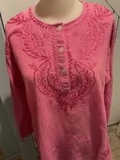Zad one size M-L 100% cotton tunic floral embroidered top pink