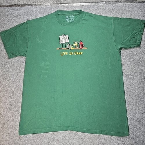 Life Is Crap Tee Shirt Green XL Dog Hydrant Funny