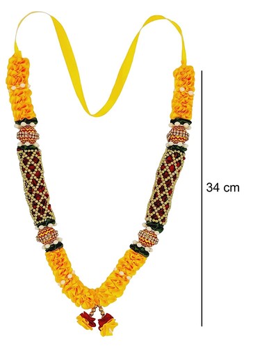 Puja Garland Yellow Ribbon Mala God Idol Small Haar Statue Figurines Set Of 2 - Picture 2 of 5