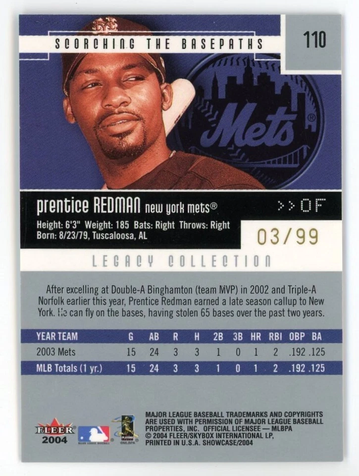 2004 Fleer Showcase Legacy Collection Showcasing Talent PRENTICE REDMAN METS /99 - Image 2 of 2