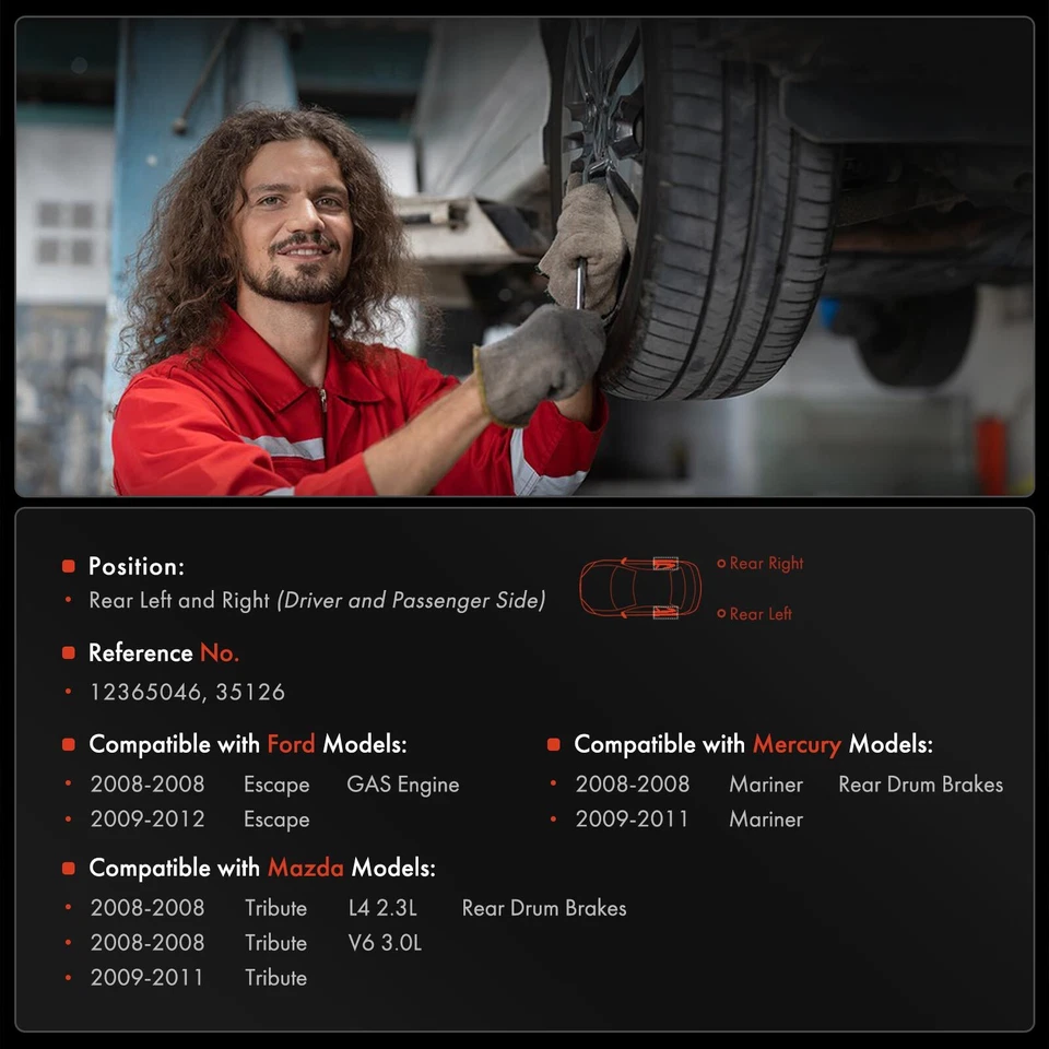 2 задних левых и правых тормозных барабана для Ford Escape Mazda Tribute Mercury Mariner - Изображение 2 из 4