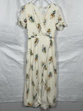 Madewell Dress Womens 0 Cream Floral Magdalena Faux Wrap Midi Cottagecore Boho