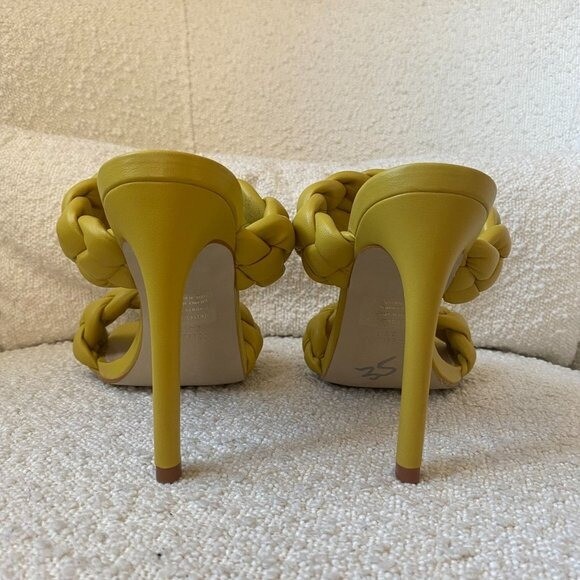 NEW Steve Madden Kenley Citron Braided High Heel Sandals Slide-on Yellow 5.5 image 7