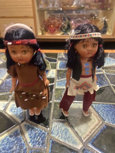 Vintage Lot Of 2 Native American Indian Plastic Cultural Dolls
