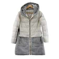Etam Weekend Downwear Coat Womens 40 White Gray Polyester Duck Down Filling Hood