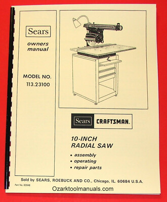 #ad CRAFTSMAN 10quot; Radial Arm Saw 113.23100 Owners Instructions amp; Parts Manual 1052 $20.00