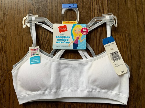 NWT Hanes Set of 6 Girls White Gray Seamless Molded Wire Free Bralette Bras L - Picture 3 of 14