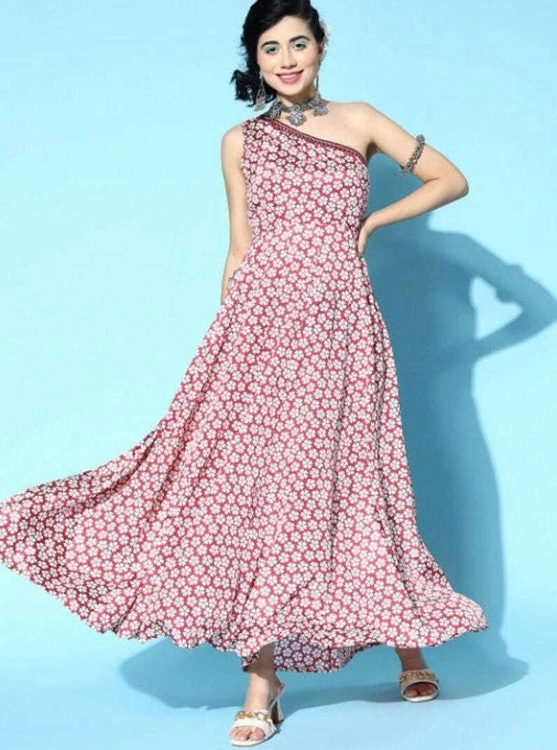 One shoulder online indo western dress