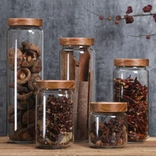 Wood Lid Glass Canister Kitchen Storage Bottle Sealed Food Container Airtight