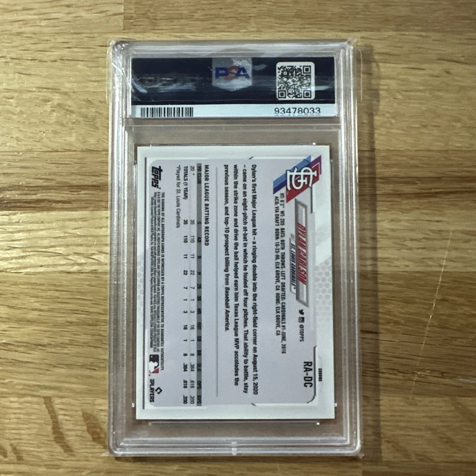 Dylan Carlson 2021 Topps Chrome Sapphire RC Auto Autograph PSA 10 - Image 4 of 4