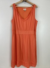 Loft Women’s 16 Orange Drop Waist Fringe V Neck Hem Sleeveless Casual Dress