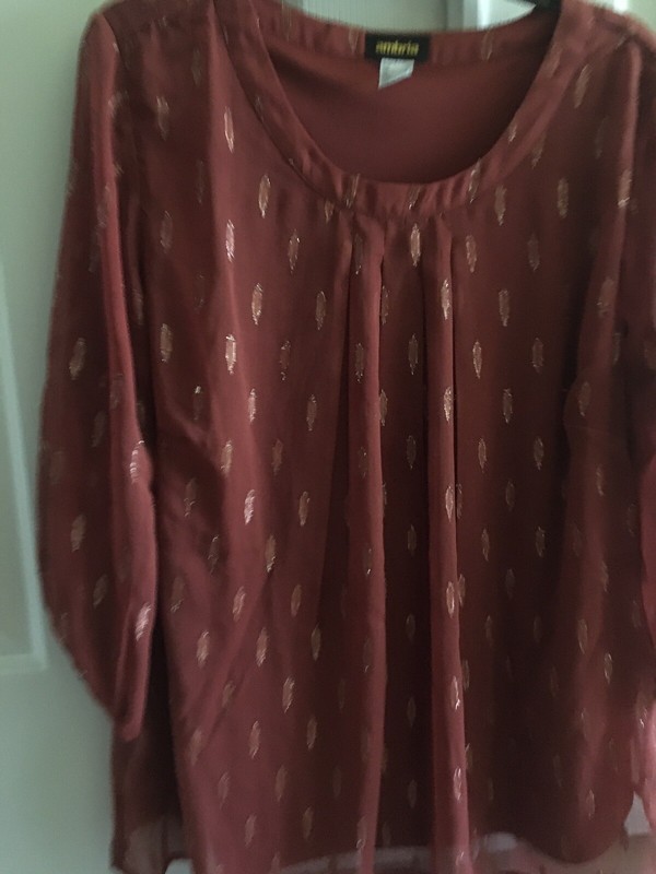 Ambria Copper Scoop Neck Metallic Gold Accent Long Sleeve Blouse Size Size 16 XL