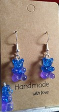 Blue and Purple Glitter Gummy Bear Earrings