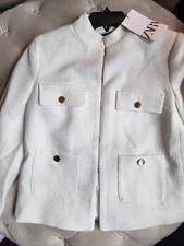 Zara Textured High Collar Blazer Oyster White Size L NWT