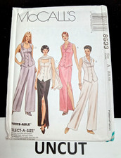 McCALL'S UNCUT 90s Pattern 8533 Misses Size 6-8-10 Unlined Vest Slit Skirt Pants