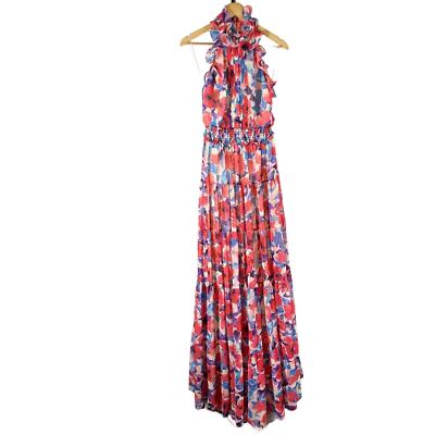 PATBO Violet Floral Flutter Halter Style Maxi Dress Size US 8 Cherry FLAW |  eBay