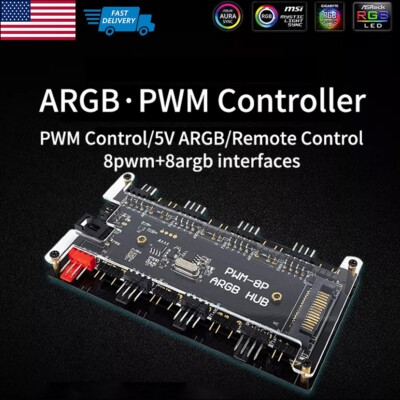 #ad 8 RGB ARGB Strip Fan Controller Hub Splitter for Desktop Computer PC AURA SYNC $11.99
