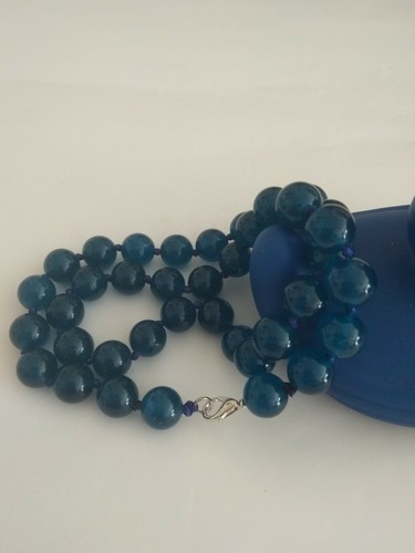 Beautiful 10mm Blue Ink Apatite gemstone beads necklace 17.5"-UK seller - Picture 5 of 8
