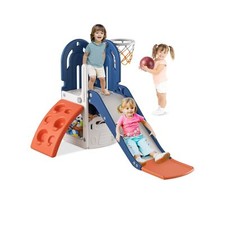 4 in 1 Toddler Slide, Slide for Toddlers Age 1-3 with Basketball Hoop and Bal...