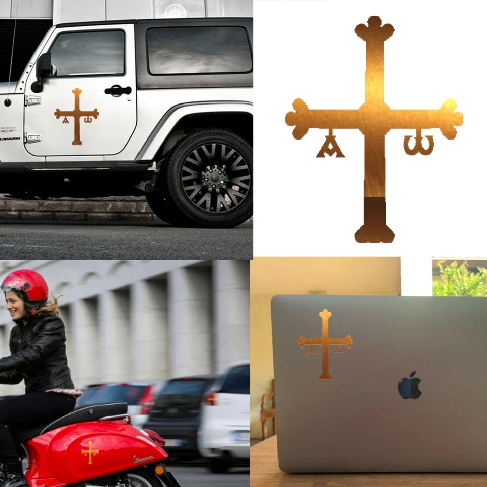 Cruz Escudo Asturias, pegatina de vinilo versión C,