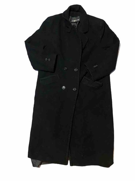 JUNIOR LOOK Petite Black Wool Cashmere Blend Button Front Trench Coat Jacket 14