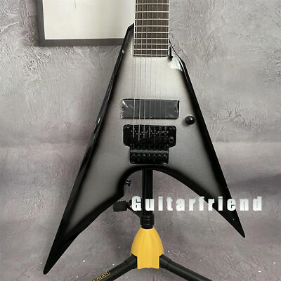 Custom V Shape 7 Strings Silver Burst Electric Guitar Black Floyd Rose Bridge
