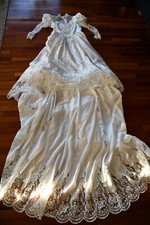 Vintage 80s Wedding Dress Size M White Gown Long Train