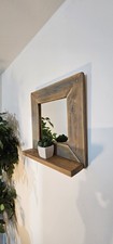 Handcrafted Rustic Farmhouse-Style Wooden Mirror with Shelf