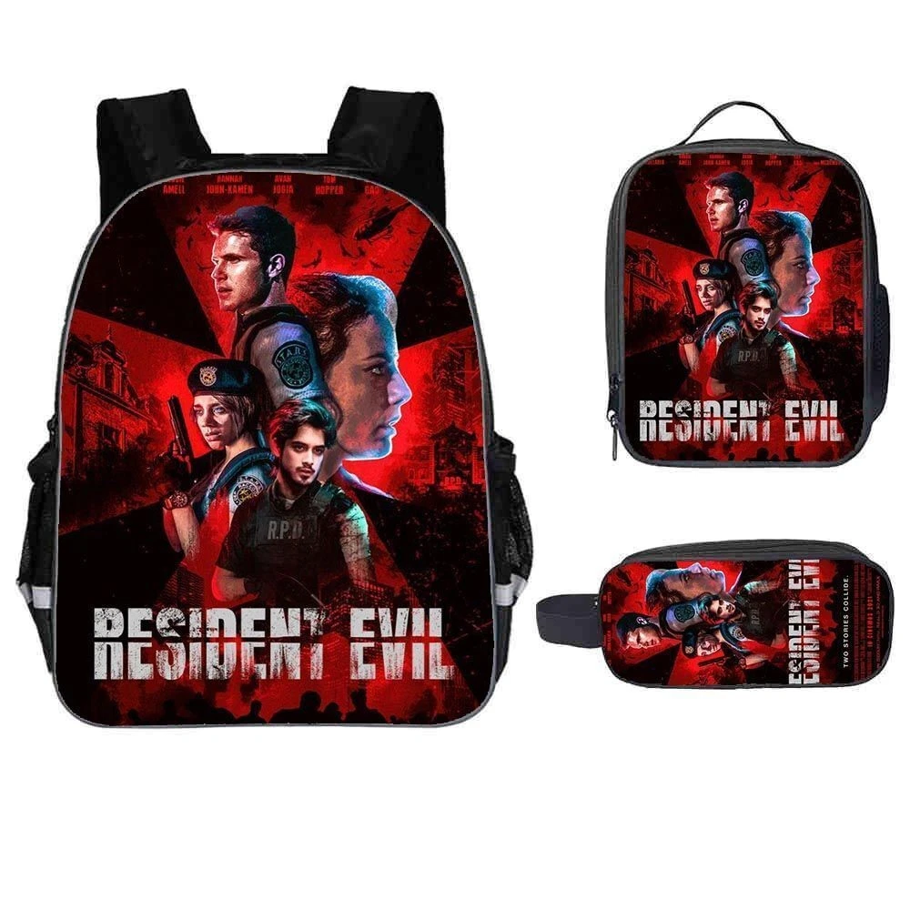 Resident Evil Backpack Set, School Backpack, Lunch Bag, Pencil Case