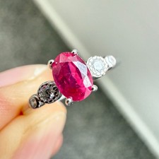 925 Sterling Silver Ring Oval Pink 6x4mm Natural Ruby Gemstone Zircon Women Cute