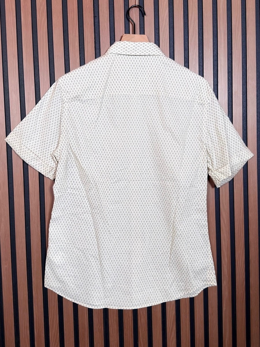 AllSaints Shirt Medium Mens Ivory Nissen 100% Cotton Short Sleeve Button View 2