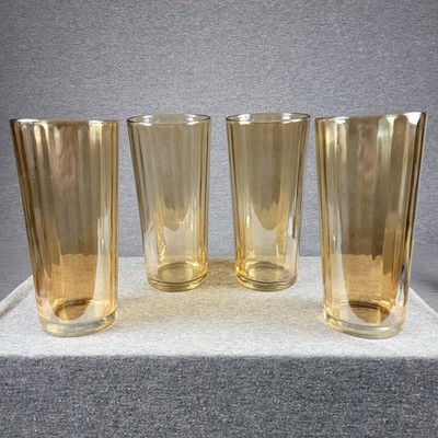 Vintage JEANNETTE Glass MODERNE Peach Lusterware 6.5'' Iced Tea Glass - Set Of 4