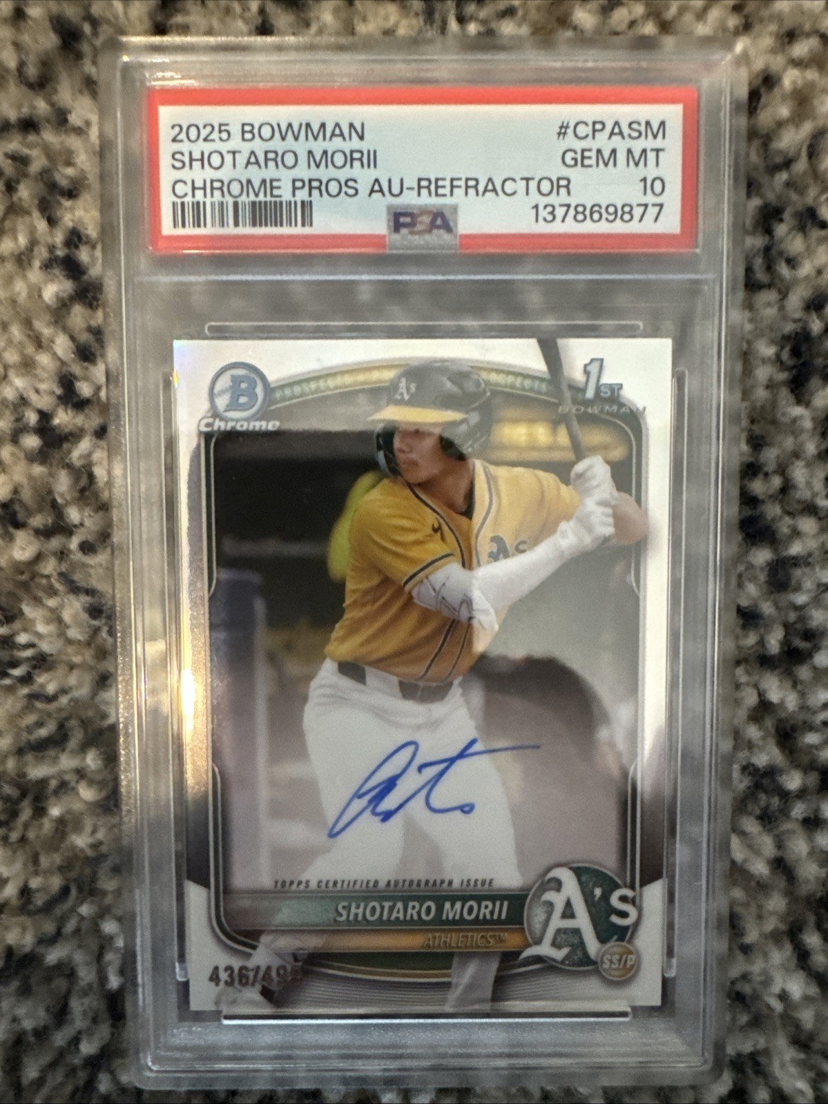 2025 Bowman Chrome Prospect Shotaro Morii 1st Rookie Refractor /499 Auto PSA 10
