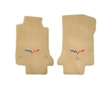 2008-2013.5 C6 Corvette Cashmere Tan Floor Mats Set - Crossed Flags Emblem Logos