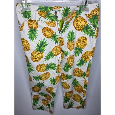 Loudmouth Ladies Size 8 Pineapple Print Cotton Stretch Golf Pants Bold Fun Style