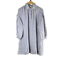 Doen  Marne Blue Villandry Striped Khadi Silk Voile Short Mini Dress Medium