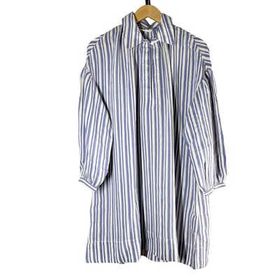 Doen  Marne Blue Villandry Striped Khadi Silk Voile Short Mini Dress Medium